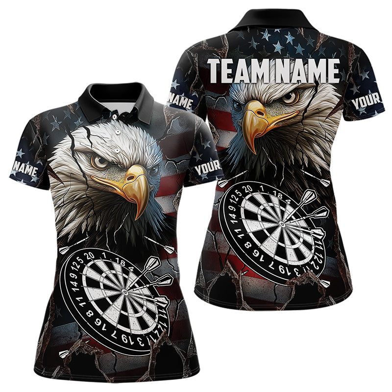 Personalized Eagle American flag Dart Polo, Quarter Zip Shirt for Women Custom Patriotic Darts Jersey NQS9521