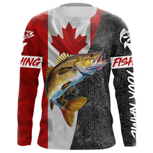 Load image into Gallery viewer, Canadian Flag Walleye Fishing Custom long sleeve performance Fishing Shirts, Walleye Fishing jerseys NQS4897