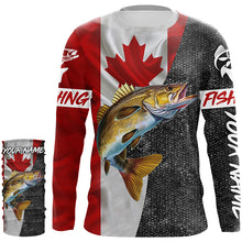 Load image into Gallery viewer, Canadian Flag Walleye Fishing Custom long sleeve performance Fishing Shirts, Walleye Fishing jerseys NQS4897