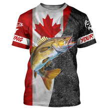 Load image into Gallery viewer, Canadian Flag Walleye Fishing Custom long sleeve performance Fishing Shirts, Walleye Fishing jerseys NQS4897