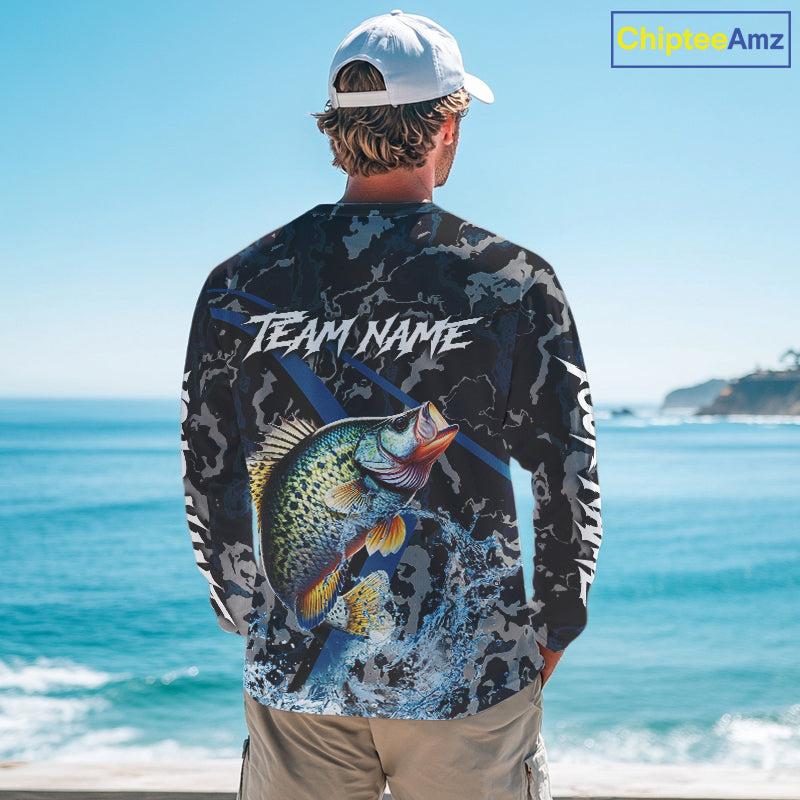 Custom Crappie Fishing Camo Long Sleeve Fishing Shirts, Personalized Crappie Fishing Team Jerseys NQS9678
