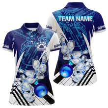 Load image into Gallery viewer, Blue and White Custom Flame Bowling Polo, Quarter-Zip Shirts For Women, Team Bowling League Jersey NQS9679