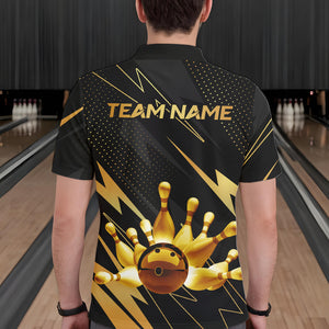 Custom Black and Gold Bowling Polo, Quarter Zip Shirts for Men, Team Bowling League Jersey NQS9682