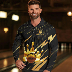 Custom Black and Gold Bowling Polo, Quarter Zip Shirts for Men, Team Bowling League Jersey NQS9682