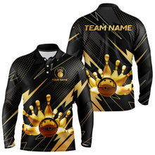 Load image into Gallery viewer, Custom Black and Gold Bowling Polo, Quarter Zip Shirts for Men, Team Bowling League Jersey NQS9682