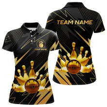 Load image into Gallery viewer, Custom Black and Gold Bowling Polo, Quarter Zip Shirts for Women, Team Bowling League Jersey NQS9682