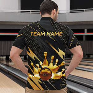 Custom Black and Gold Bowling Polo, Quarter Zip Shirts for Men, Team Bowling League Jersey NQS9682