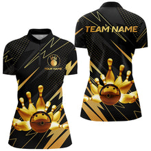 Load image into Gallery viewer, Custom Black and Gold Bowling Polo, Quarter Zip Shirts for Women, Team Bowling League Jersey NQS9682
