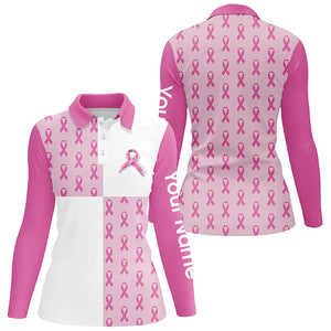 Womens golf polo shirts custom pink Breast Cancer Pink Ribbon pattern golf shirts for ladies NQS7454