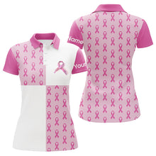 Load image into Gallery viewer, Womens golf polo shirts custom pink Breast Cancer Pink Ribbon pattern golf shirts for ladies NQS7454