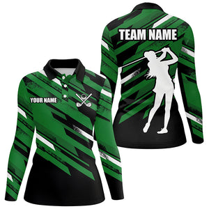 Womens golf polos shirts custom black and green golf attire for ladies, golfing gifts for women NQS7456