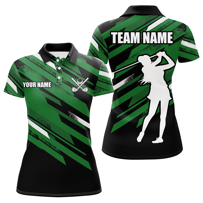 Womens golf polos shirts custom black and green golf attire for ladies, golfing gifts for women NQS7456