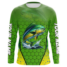Load image into Gallery viewer, Personalized Mahi mahi green scales Performance Long Sleeve Fishing Shirts, Tournament Fishing Jerseys NQS7457