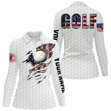 Load image into Gallery viewer, Womens golf polo shirts vintage American flag custom team golf shirts, patriot white golf tops NQS7613