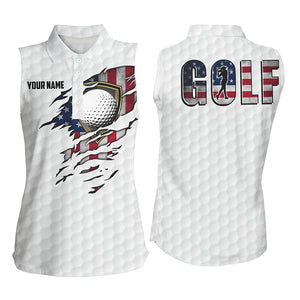 Womens sleeveless golf polo shirts vintage American flag custom team golf shirts, patriot golf tops NQS7613
