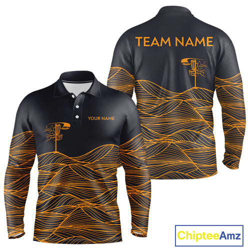 Black and Orange Disc Golf basket Disc golf polo shirts For men Custom team disc golf outfit NQS9959
