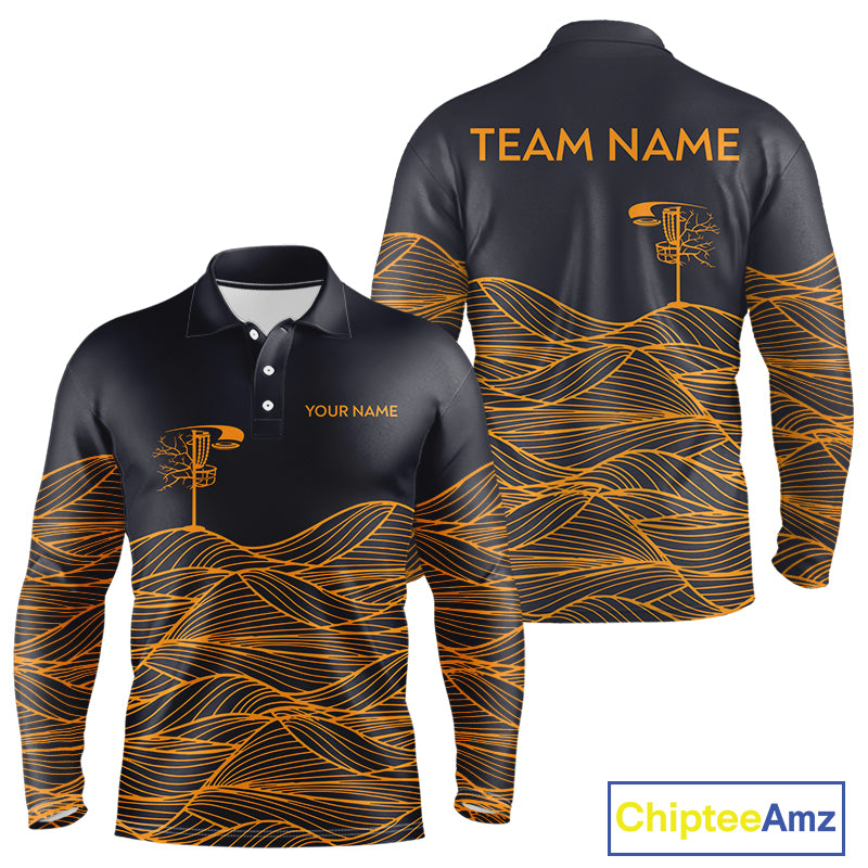 Black and Orange Disc Golf basket Disc golf polo shirts For men Custom team disc golf outfit NQS9959