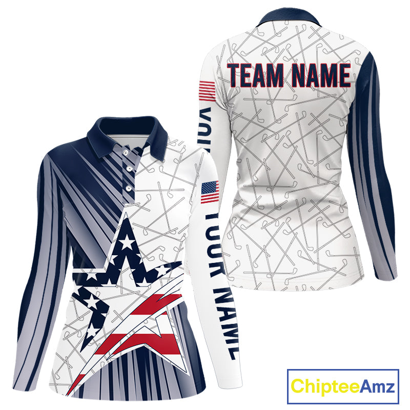 Personalized Red, White and Blue American Flag Star Golf Camo polo shirts for women , unique golf gift NQS9960