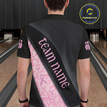 Load image into Gallery viewer, Black and Pink Ribbon Breast cancer Bowling Polo, 1/4 Zip Shirt for Men Custom Bowling Team Jersey NQS9961
