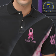 Load image into Gallery viewer, Black and Pink Ribbon Breast cancer Bowling Polo, 1/4 Zip Shirt for Men Custom Bowling Team Jersey NQS9961