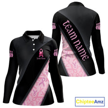 Load image into Gallery viewer, Black and Pink Ribbon Breast cancer Bowling Polo, 1/4 Zip Shirt for Women Custom Bowling Team Jersey NQS9961