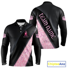 Load image into Gallery viewer, Black and Pink Ribbon Breast cancer Bowling Polo, 1/4 Zip Shirt for Men Custom Bowling Team Jersey NQS9961