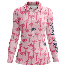 Load image into Gallery viewer, Pink Palm tree pattern Womens golf polo shirts custom name tropical team golf shirt womens NQS5722