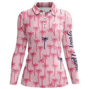 Pink Palm tree pattern Womens golf polo shirts custom name tropical team golf shirt womens NQS5722