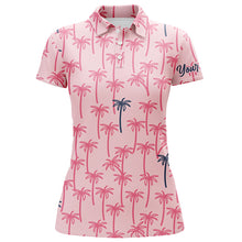 Load image into Gallery viewer, Pink Palm tree pattern Womens golf polo shirts custom name tropical team golf shirt womens NQS5722