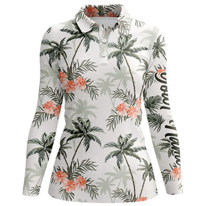 Tropical palm trees pattern Womens golf polo shirts custom team floral golf shirt womens NQS5723