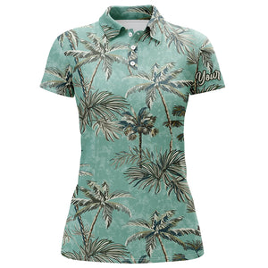 Green Tropical palm trees pattern Womens golf polo shirts custom team golf shirt womens NQS5724