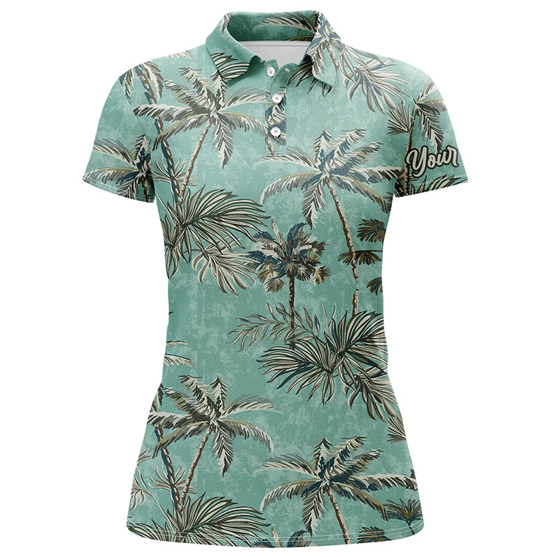 Green Tropical palm trees pattern Womens golf polo shirts custom team golf shirt womens NQS5724