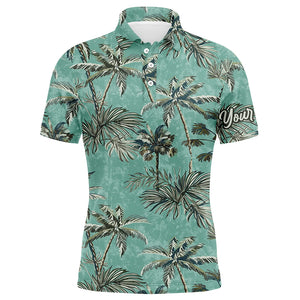 Green Tropical palm trees pattern Mens golf polo shirts custom team golf shirt for mens NQS5724