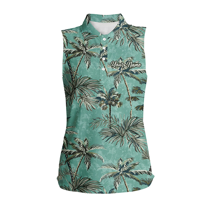 Green Tropical palm trees pattern Women sleeveless polo shirt custom team golf shirt womens NQS5724