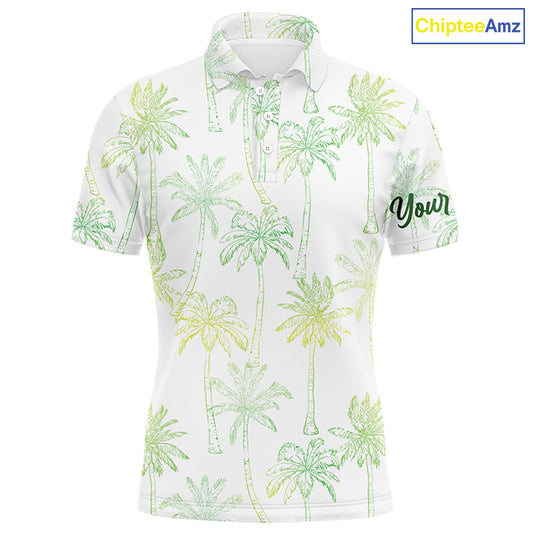Green Tropical palm trees pattern Mens golf polo shirts custom team white golf shirt mens NQS5725