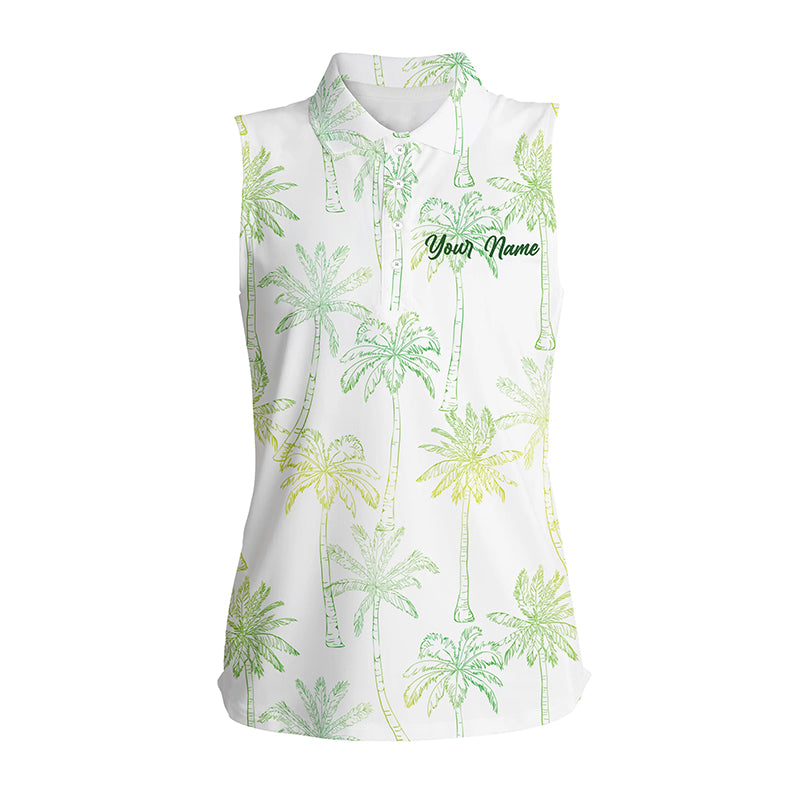 Green Tropical palm trees pattern Women sleeveless polo shirt custom team white golf shirt womens NQS5725