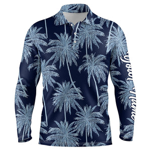 Blue Tropical palm trees pattern Mens golf polo shirts custom team golf shirt mens NQS5726