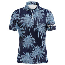 Load image into Gallery viewer, Blue Tropical palm trees pattern Mens golf polo shirts custom team golf shirt mens NQS5726