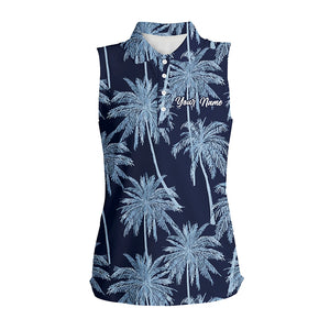 Blue Tropical palm trees pattern Women sleeveless polo shirt custom team golf shirt womens NQS5726