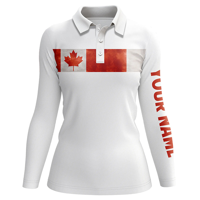 Canada flag white Womens golf polo shirts custom patriotic golf tops for womens, golf gifts NQS5935