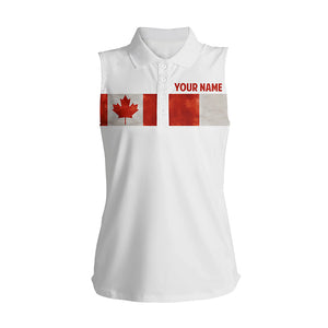 Canada flag white Womens sleeveless polo shirt custom patriotic golf tops for womens, golf gifts NQS5935