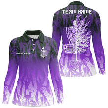 Load image into Gallery viewer, Disc golf basket purple camo Women golf polo shirts custom disc golf jerseys team shirts for women NQS8036