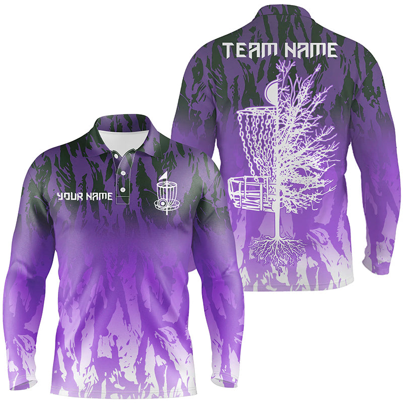 Disc golf basket purple camo Men disc golf polo shirts custom disc golf jerseys team shirts for men NQS8036