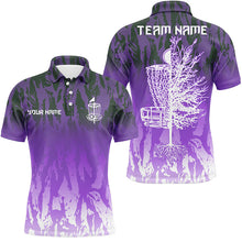 Load image into Gallery viewer, Disc golf basket purple camo Men disc golf polo shirts custom disc golf jerseys team shirts for men NQS8036