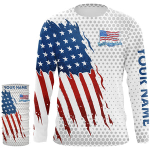 American Flag Fishing patriotic Custom name UV protection long sleeve fishing Shirts for men, women NQS8038