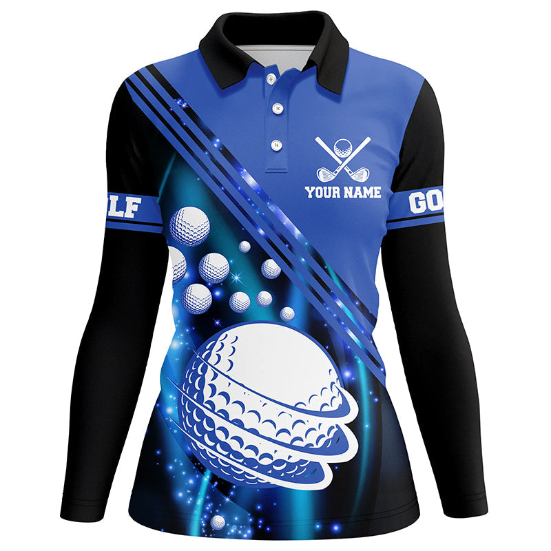 Black and blue light golf ball Women golf polo shirts custom golf outfits for ladies, unique golf gift NQS8039
