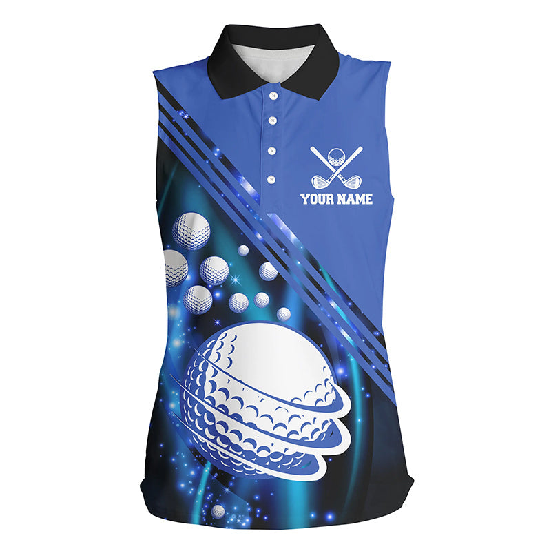 Black & blue light golf ball Women sleeveless golf polo shirts custom golf outfits for ladies NQS8039