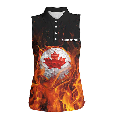 Canadian golf ball flame Women sleeveless golf polo shirt custom golf outfits for ladies NQS8041