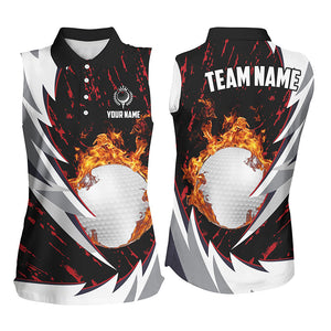 Flame golf ball black and white Women sleeveless golf polo shirts custom golf clothes for ladies | Red NQS8042