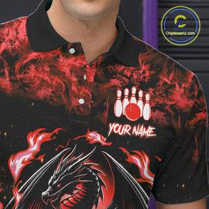 Black and Red Flame Dragon bowling shirts for Men Custom Bowling Team Jersey, gift for Bowler NQS10245